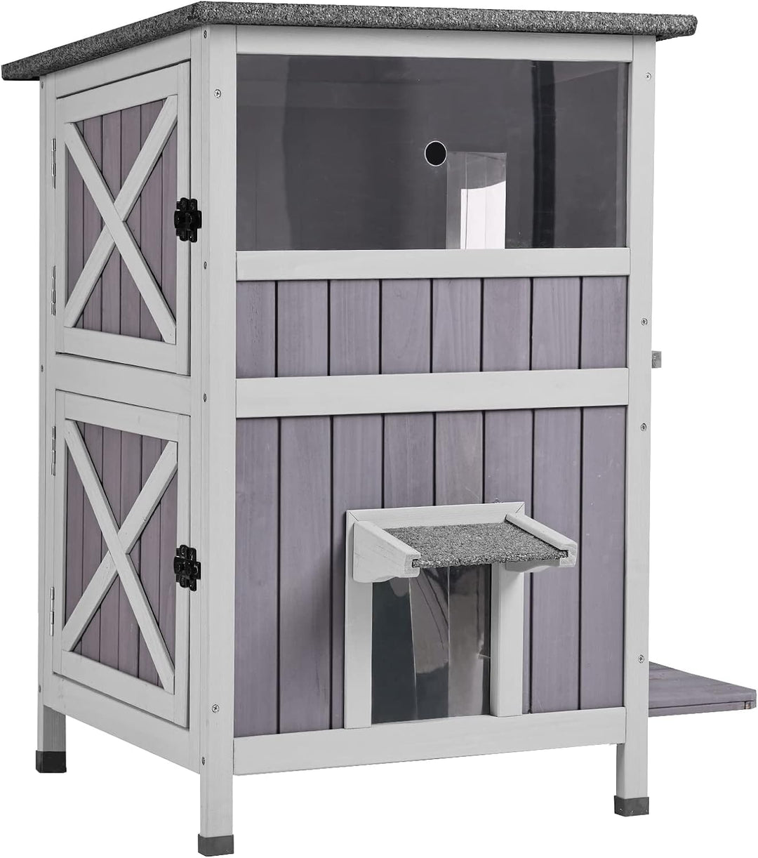 2-stöckiges Outdoor-Katzenhaus aus Holz für den Innenbereich mit Fluchttür L-2 Stöckiges Type-3, L-2