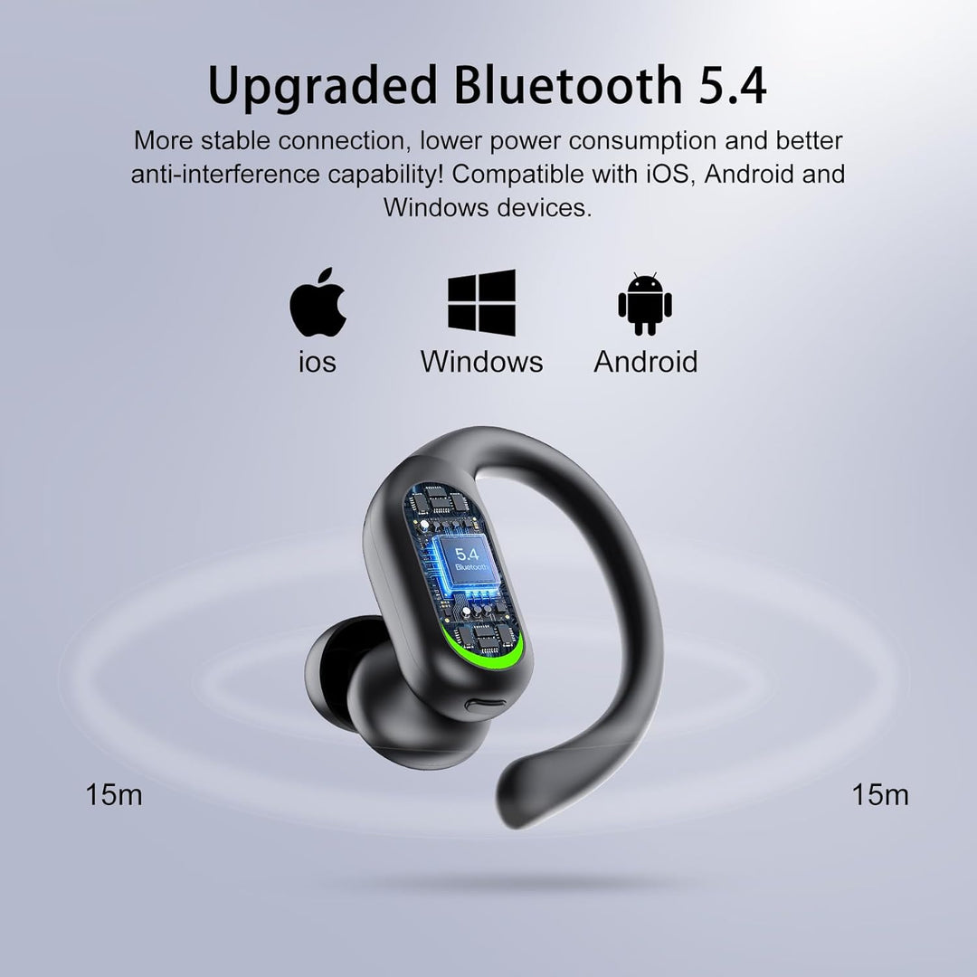 Bluetooth Kopfhörer Sport, 5.4 Stereo In Ear Kopfhörer Bluetooth mit 60h Spielzeit, IPX7 Wasserdicht