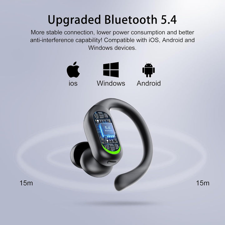 Bluetooth Kopfhörer Sport, 5.4 Stereo In Ear Kopfhörer Bluetooth mit 60h Spielzeit, IPX7 Wasserdicht