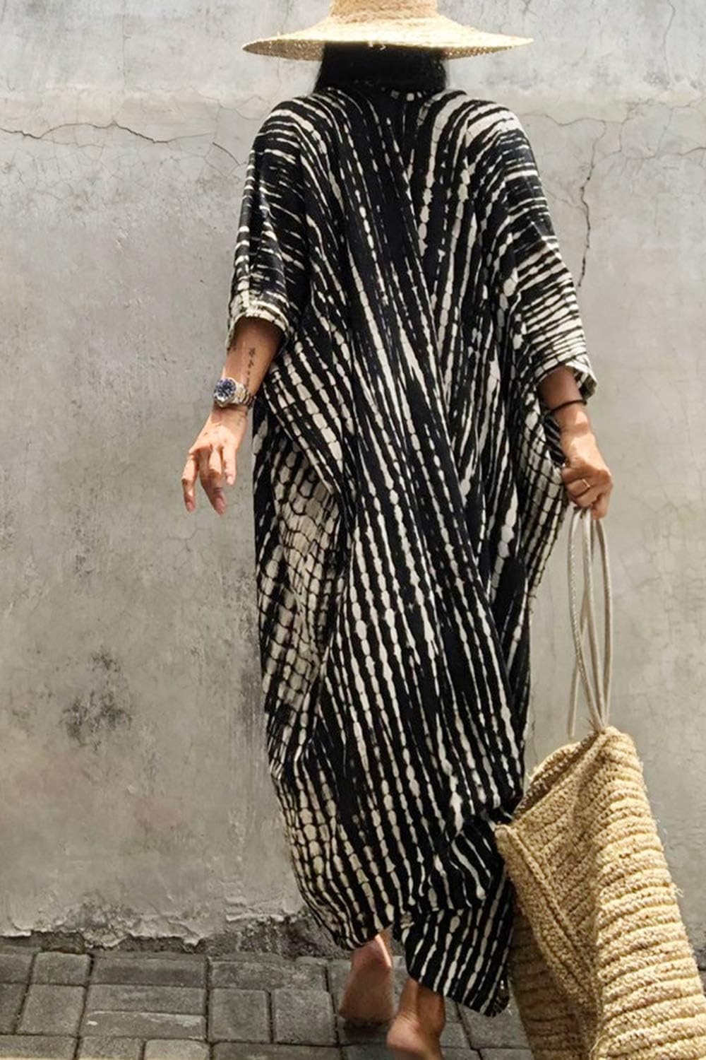 YouKD Böhmische Kimono-Langarm-Strickjacke Strand Badeanzug vertuschen Maxikleid für Frauen