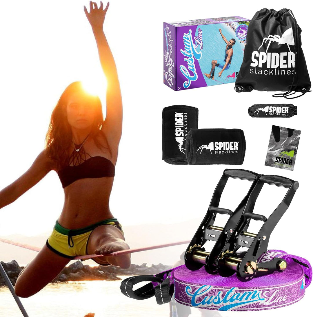 TKSA4 - Custom Slackline Kit erfahrene Slackliner und Anfänger - Komplettset aus 30m langem Gurtband