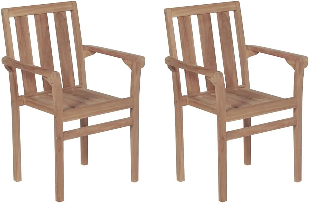 vidaXL 2X Teak Massiv Gartenstuhl Stapelbar Stuhl Holzstuhl Gartenstühle Stühle Stapelstuhl Essstuhl