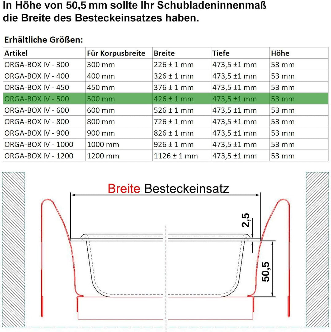 Orga-Box® IV UNIVERSAL Besteckeinsatz Besteckkasten silbergrau für 50er Schublade (473,5 x 426 mm)