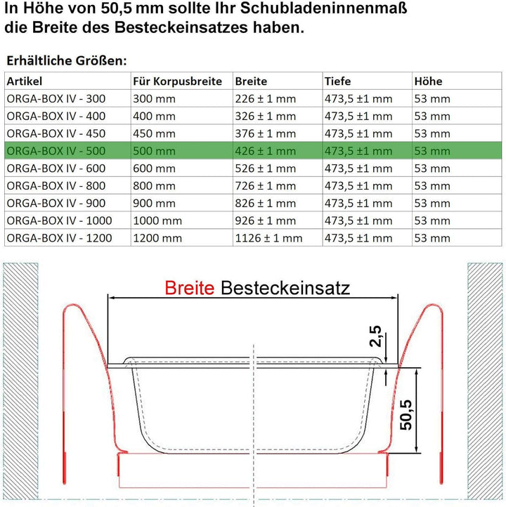 Orga-Box® IV UNIVERSAL Besteckeinsatz Besteckkasten silbergrau für 50er Schublade (473,5 x 426 mm)