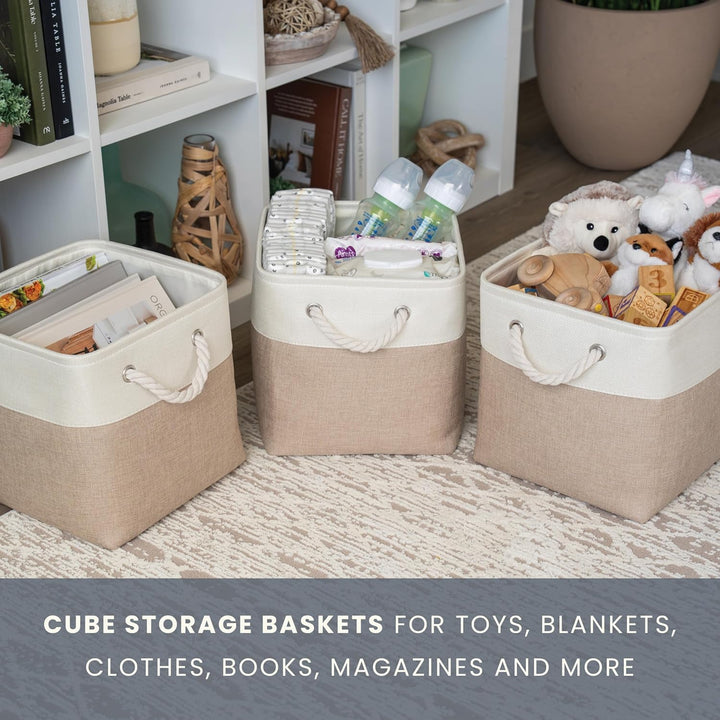 OrganiHaus Aufbewahrungsbox 30x30cm 3er-Set, Würfelkörbe aus Stoff mit Seilgriffen, Faltbare Aufbewa