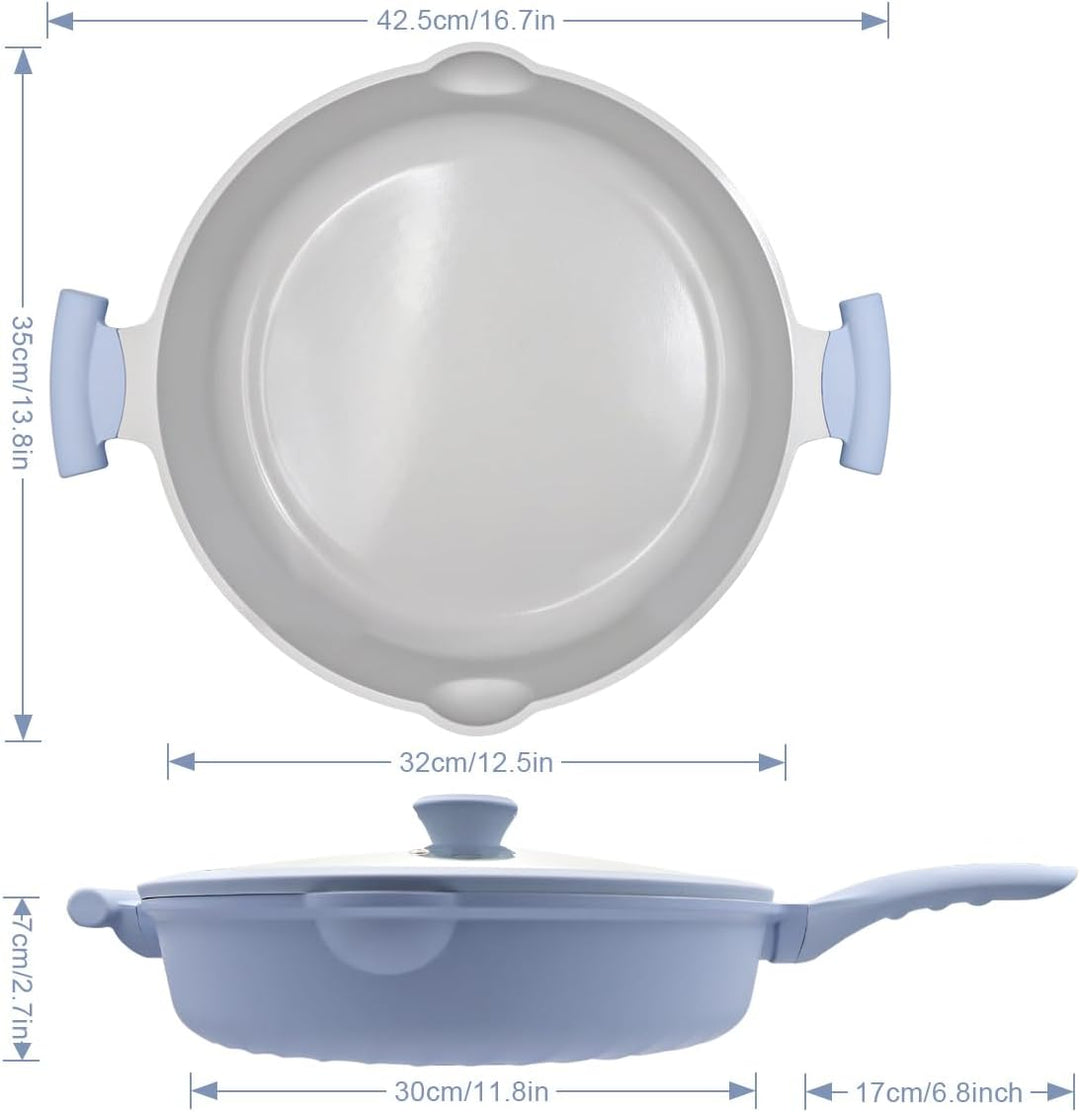 AIKENBBKK Keramik pfanne mit Deckel, Bratpfanne 32 cm mit Antihaftbeschichtung 2-In-1 Schmorpfanne h