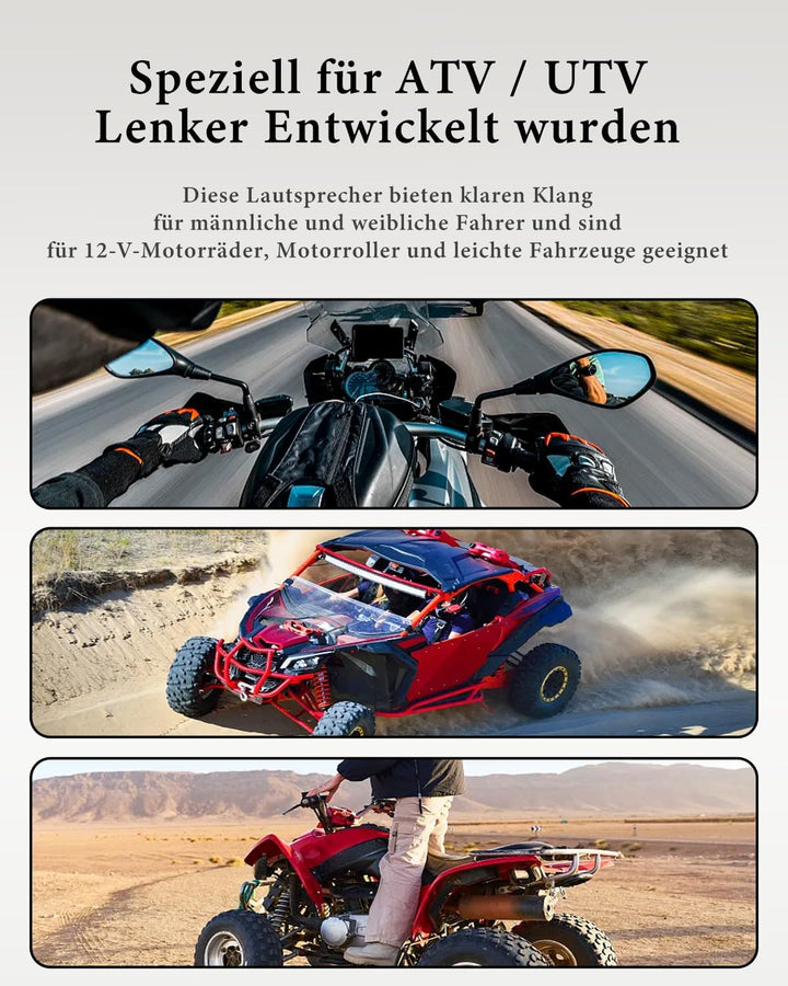Motorrad-Lenkerlautsprecher mit Bluetooth, FM-Radio, Bedientaste, 12 V | Wasserfestes Stereo-System
