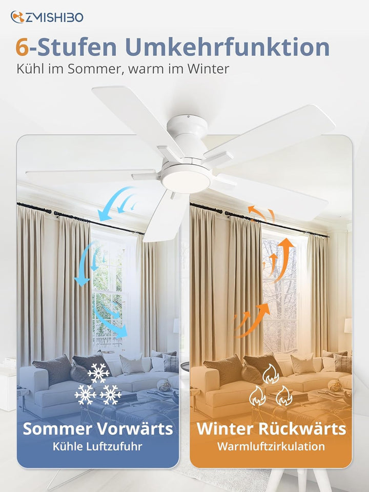 ZMISHIBO Deckenventilator mit Beleuchtung Ø117 cm,Leiser & Reversibler DC-Motor,Einstellbares LED 30