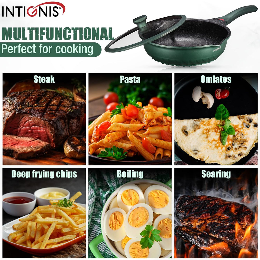 INTIGNIS Premium-Bratpfanne mit Deckel, Kratzfest, 30 cm, Extra Tief, Kompatibel mit allen Herdarten