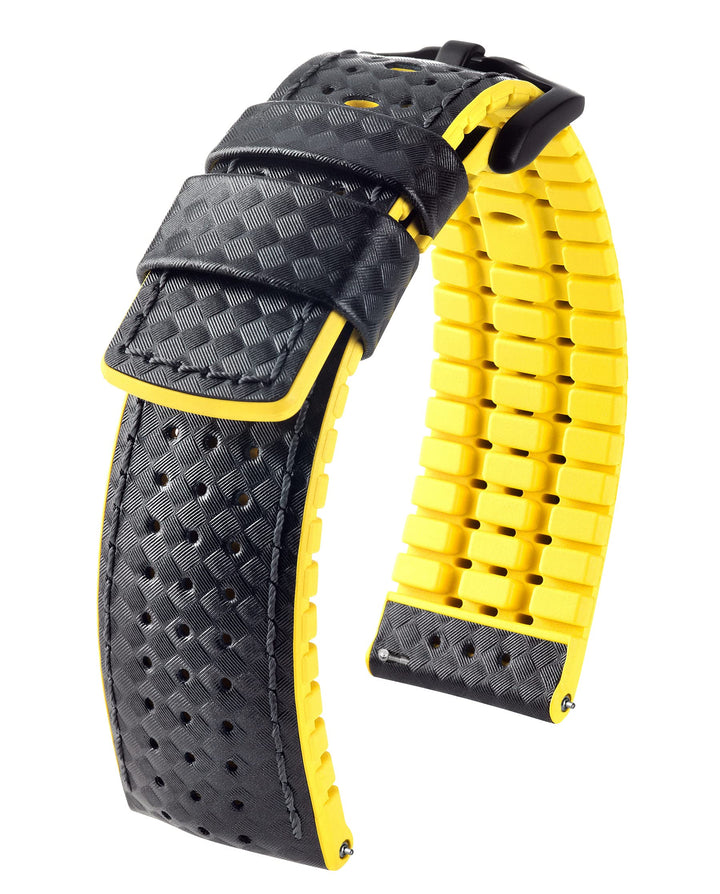 HIRSCH Herren Performance Uhrenarmband Modell Ayrton 24 mm Schwarz/gelb