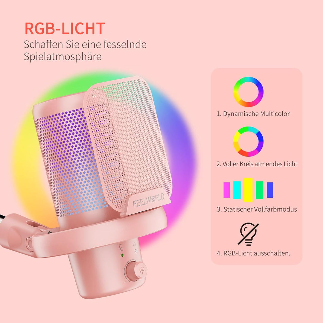 FEELWORLD VM1 USB-Gaming-Mikrofon mit Kragarmständer für die Aufnahme von Podcasts,Videospielen,Stud