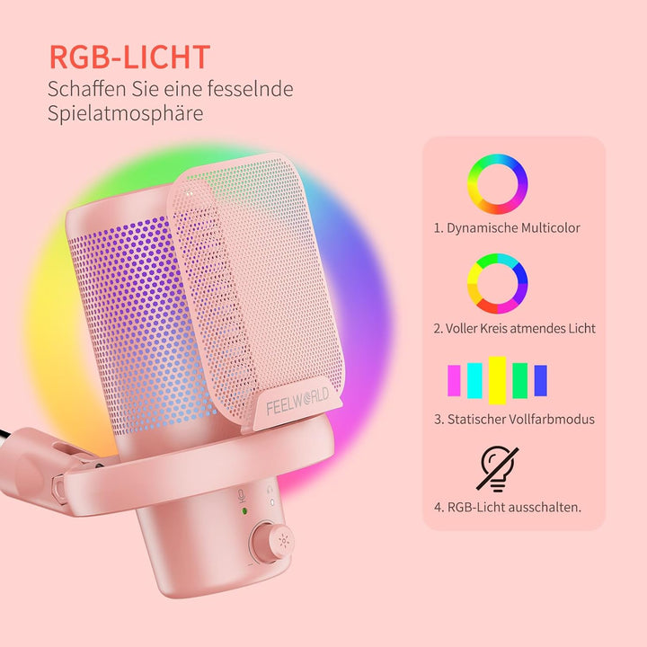 FEELWORLD VM1 USB-Gaming-Mikrofon mit Kragarmständer für die Aufnahme von Podcasts,Videospielen,Stud