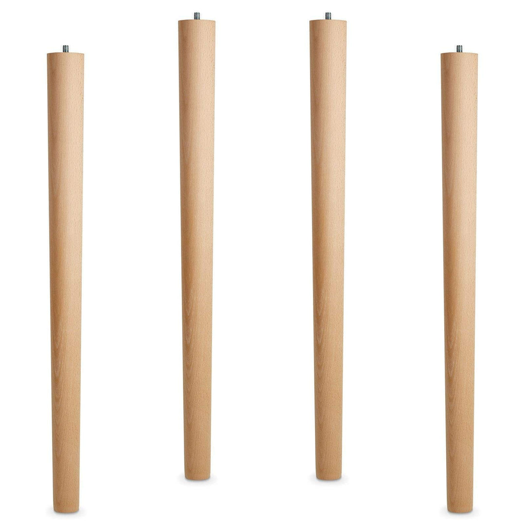 4er Set Tischbeine Buche roh H 710 mm/Ø 60/40 mm mit Gewindestift M10 Ideal für Küchen & ESS-Tische/