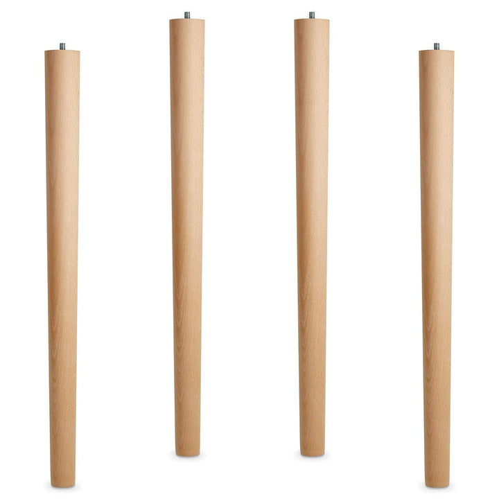 4er Set Tischbeine Buche roh H 710 mm/Ø 60/40 mm mit Gewindestift M10 Ideal für Küchen & ESS-Tische/