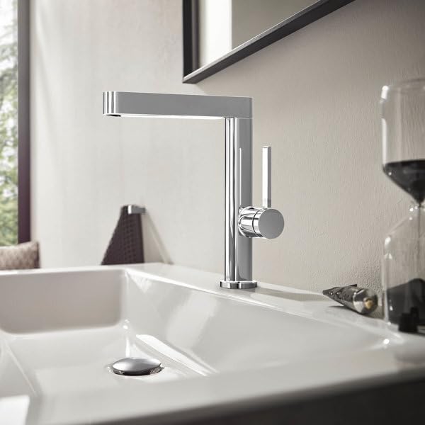 hansgrohe Waschtischarmatur Finoris, Wasserhahn Bad mit Auslauf Höhe 230 mm, mit Push-Open Ablaufgar