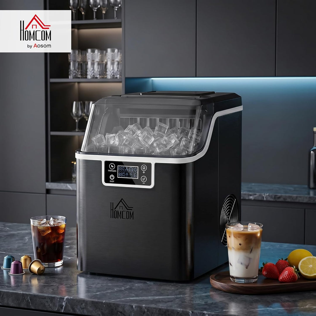 HOMCOM Eiswürfelmaschine, Ice Maker Edelstahl 24 Eiswürfel in 14-18 Min., 20kg/24h, 3,2L Wassertank,