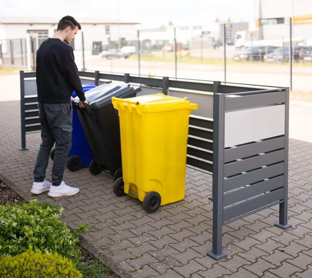 WESTMANN 5er Mülltonnenverkleidung Planum | Metall 400x90x120 cm Grau/Hellgrau | Mülltonnen Sichtsch