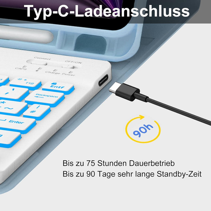 Für iPad Air 11 (2026/2025/2024) (M4/M3/M2) Hülle mit Keyboard, Beleuchtete Tastatur mit 7 Farben, B