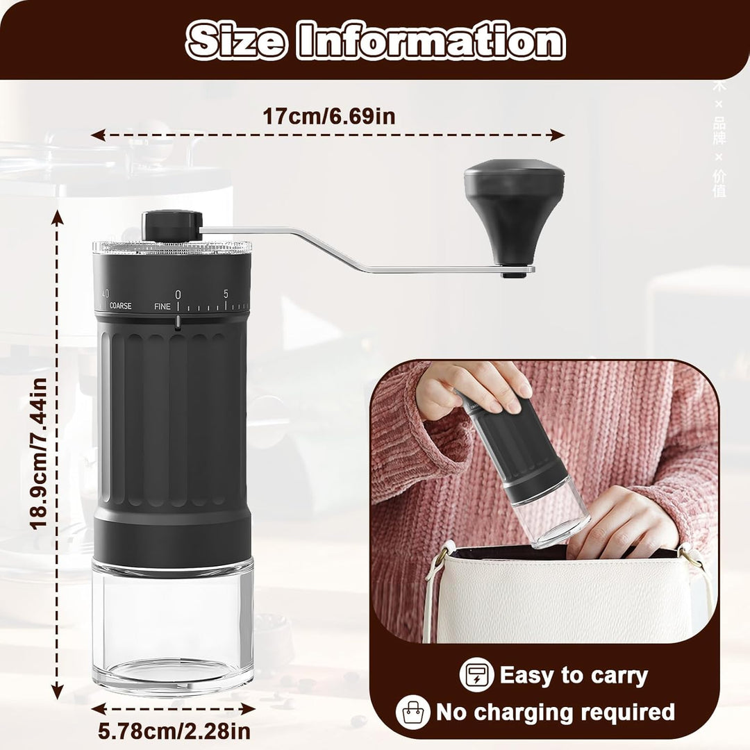 Kaffeemühle Manuell mit 40 Verstellbarer Mahlgrad, 30g Kapazität Manuelle Mini-Kaffeemühle, Hochpräz
