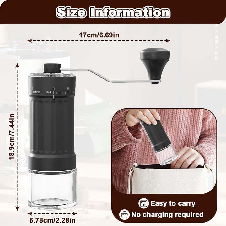 Kaffeemühle Manuell mit 40 Verstellbarer Mahlgrad, 30g Kapazität Manuelle Mini-Kaffeemühle, Hochpräz