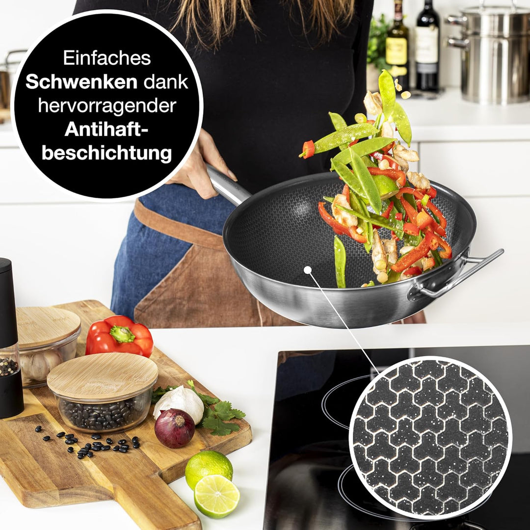 Moritz & Moritz Edelstahl Wokpfanne 30cm mit Keramikbeschichtung der neuesten Generation - für alle