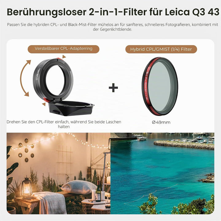 Freewell Die echte Gegenlichtblende für Leica Q3 43 - CPL/Nebelfilter, berührungslose Filterbedienun