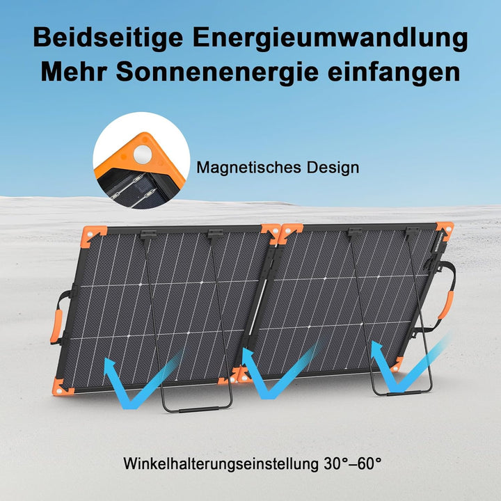 100W Bifaziales Tragbares Solarpanel für Kraftwerke, 20V Faltbares Solarladegerät mit IP68-Wasserdic