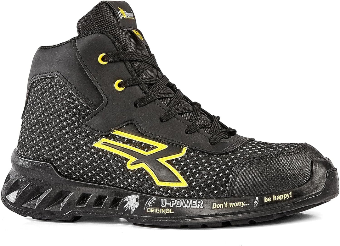 U-Power RV10014 Linea RED LEVE Modell JOE Sicherheitsschuhe hoch, S3 SRC CI ESD, Schwarz/Gelb, 44 Gr