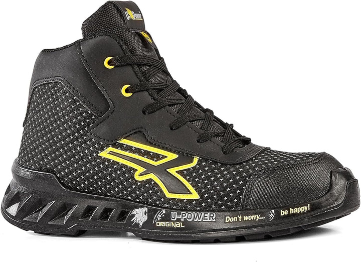U-Power RV10014 Linea RED LEVE Modell JOE Sicherheitsschuhe hoch, S3 SRC CI ESD, Schwarz/Gelb, 44 Gr