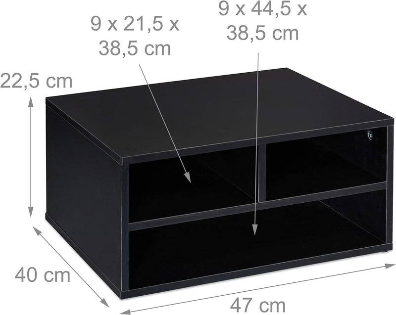 Relaxdays Druckerständer Schreibtisch, 3 Fächer, Regal für Drucker, Druckerhalter, H x B x T: 22,5 x