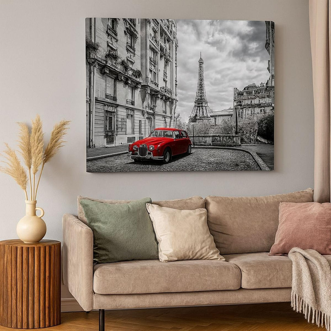 Bilder auf Leinwand 100x70cm Leinwandbild Auto Eiffle Strasse Gebäude Gross Wanddeko Bild Schlafzimm