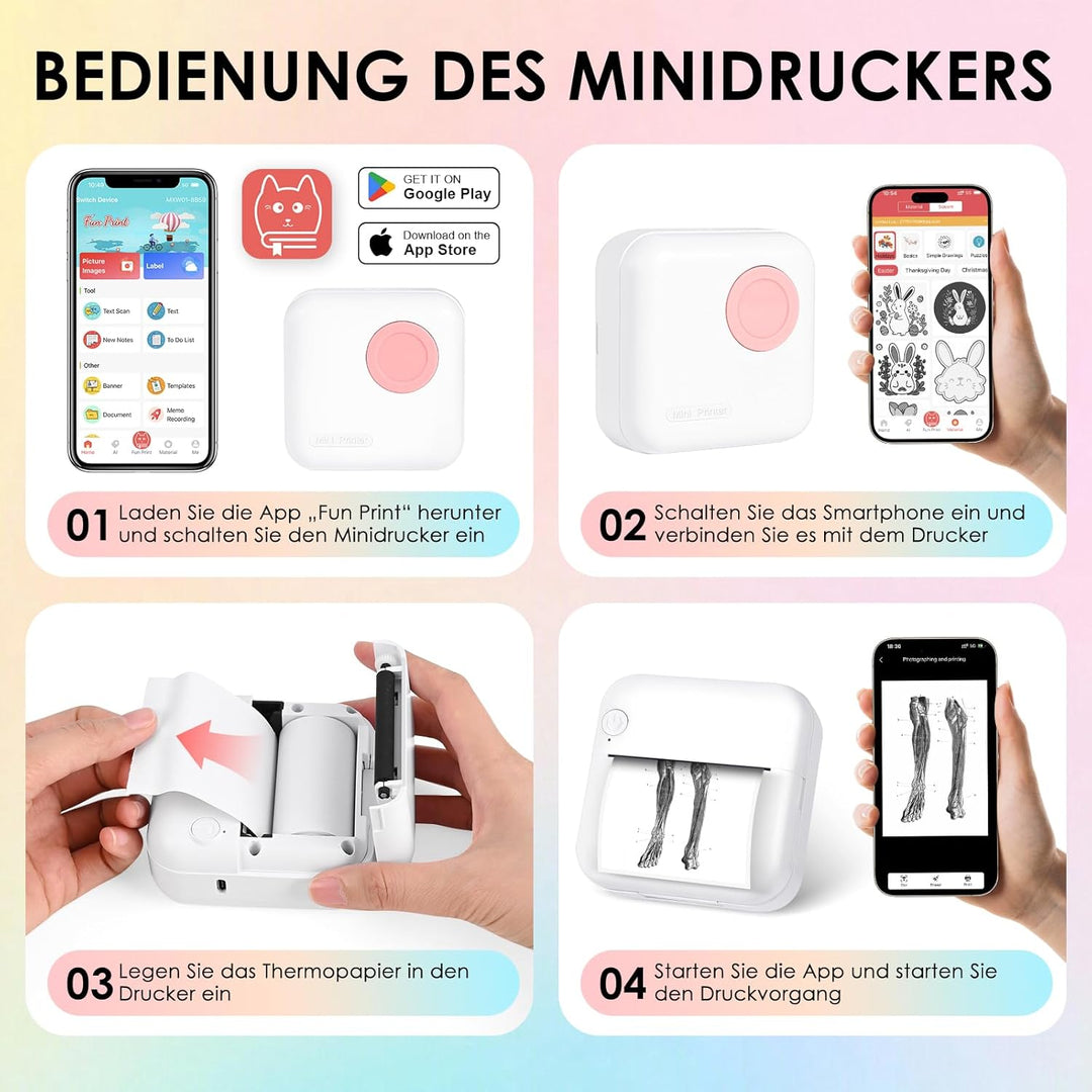 GuKKK Mini-Fotodrucker, Thermodrucker, tragbarer Sofortbilddrucker, Mini-Fotodruck vom Handy, Thermo