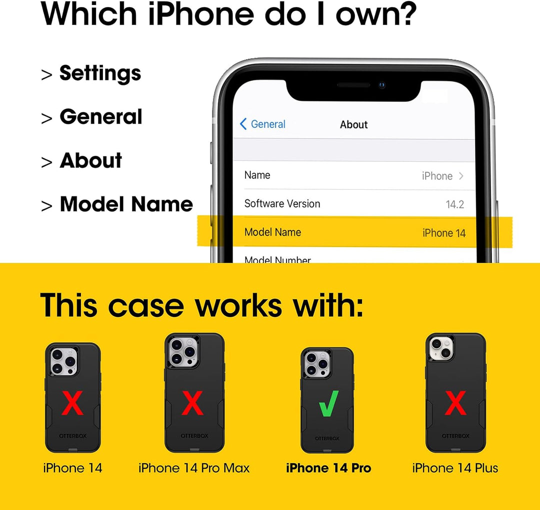 OtterBox Schutzhülle für iPhone 14 Pro (nur Pendler-Serie), schwarz, schlank und robust, taschenfreu