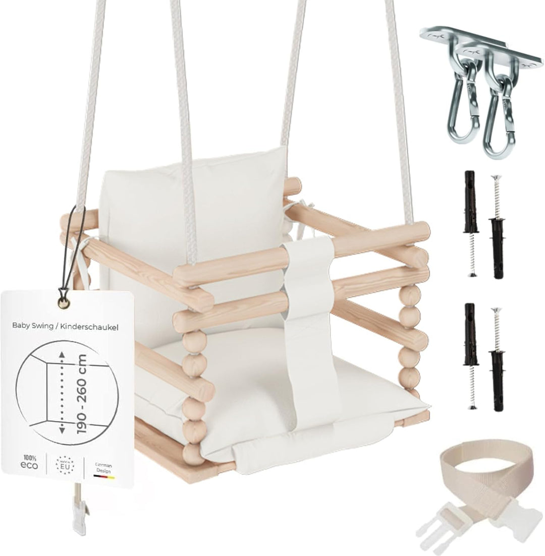 MAMOI® Babyschaukel, Schaukel Indoor und Outdoor, Holzschaukel für Baby und Kinder, Kinderschaukel,
