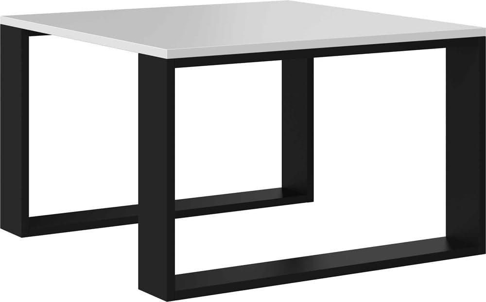 VBChome Kaffeetisch 67 x 67 x 40 cm Weiss - Schwarz Couchtisch Wohnzimmertisch Teetisch Beistelltisc