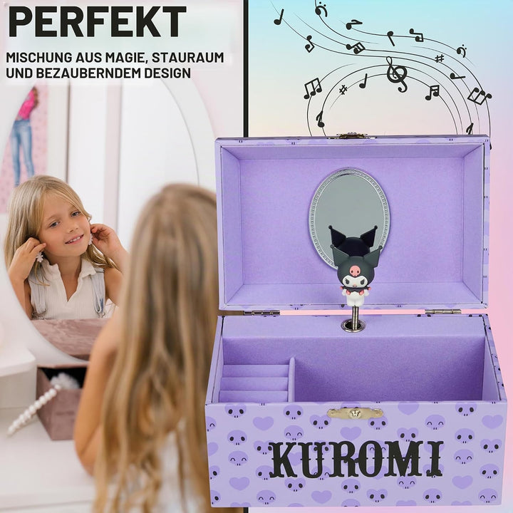 Hello Kitty Sanrio Kuromi Schmuckkästchen Mädchen mit Spieluhr, Spiegel, Schmuckschatulle Kinder für