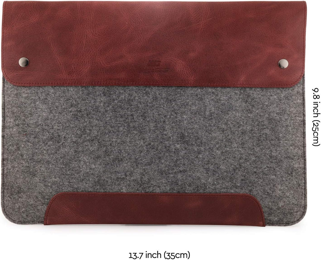 MegaGear MacBook-Tasche aus echtem Leder und Fleece,Laptop-Hülle für MacBook Pro und MacBook Air,14