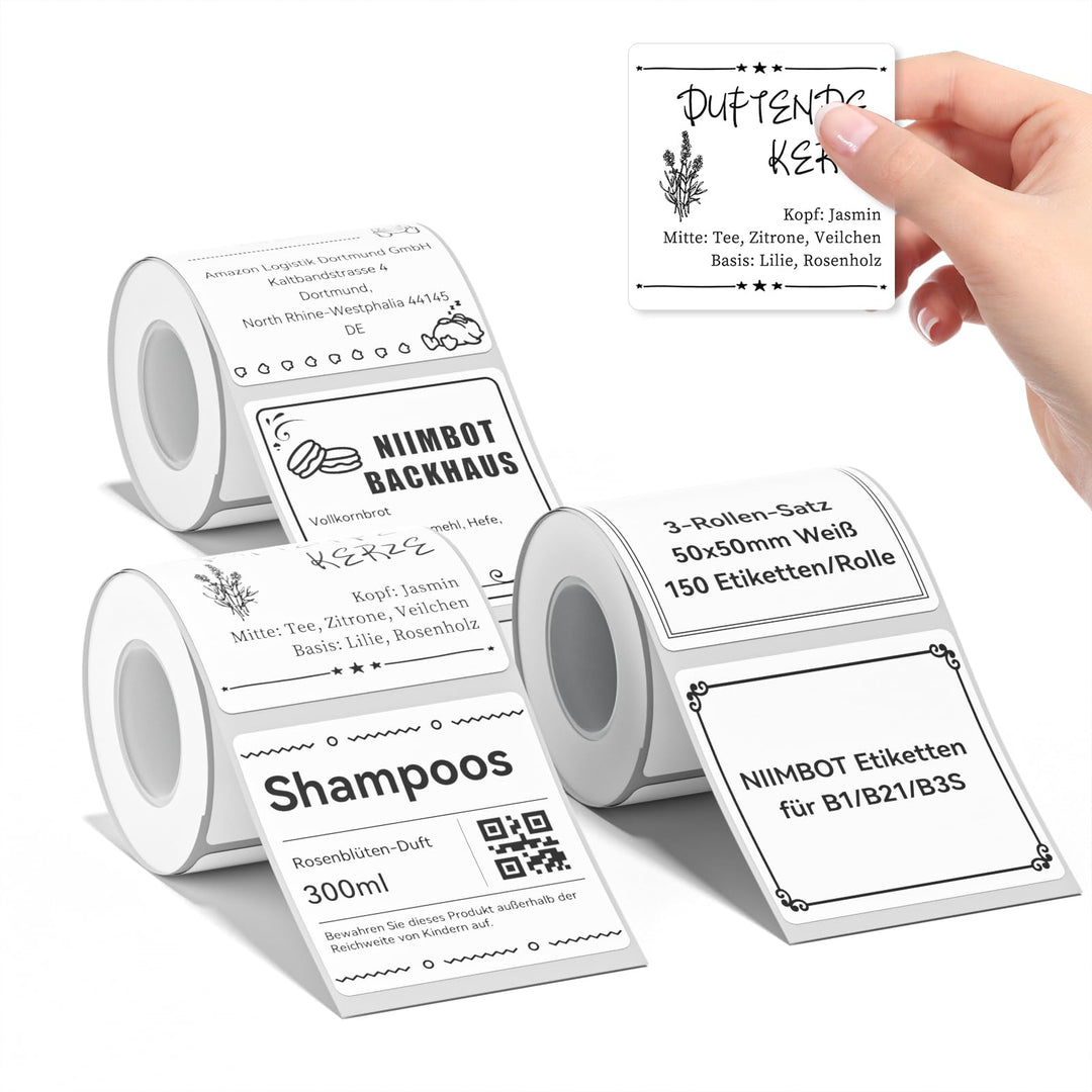 NIIMBOT Etiketten Selbstklebender Etikettenband für B1 / B21 / B3S Etikettendrucker, 50 x 50mm 150 E