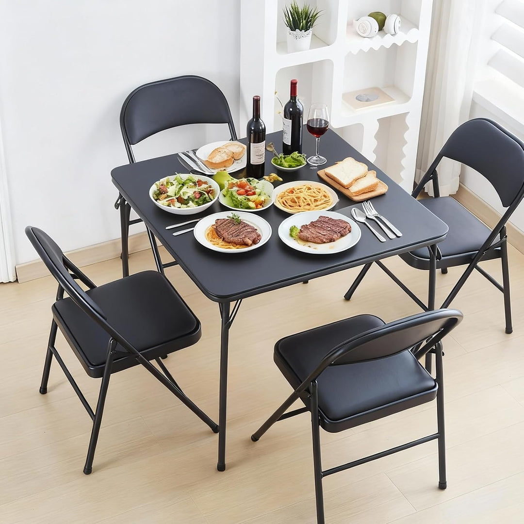 Quadratischer Klapptisch 80x80cm Kartentisch 4 Personen Schwarz, Schwarz