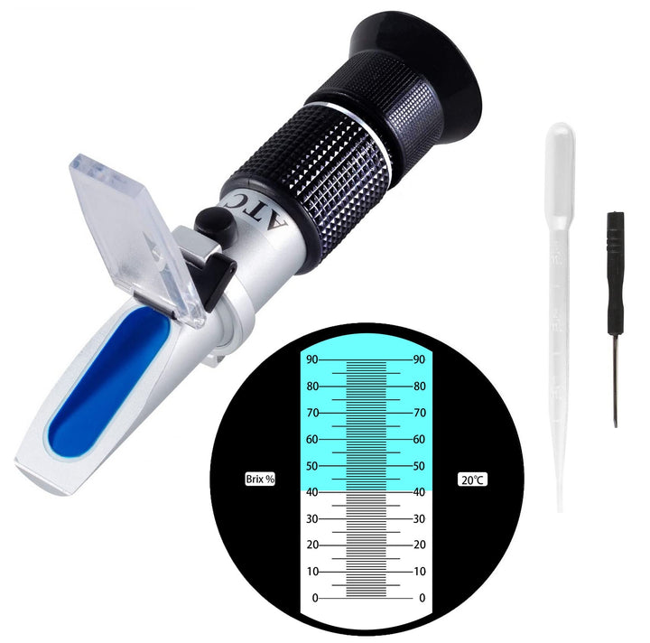 Refraktometer Zucker 0–90%, Handheld-Brix-Refraktometer, hochgenaue Brix-Messung mit ATC für Obst, G
