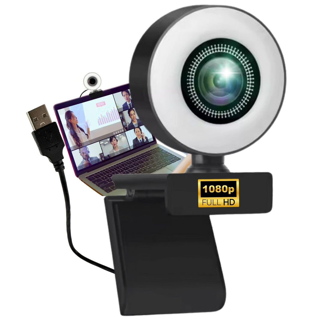 TronicXL Webcam Full HD mit Ringlicht Lampe 1920x1080p Autofokus I 2 Mikrofone Geräuschunterdrückung