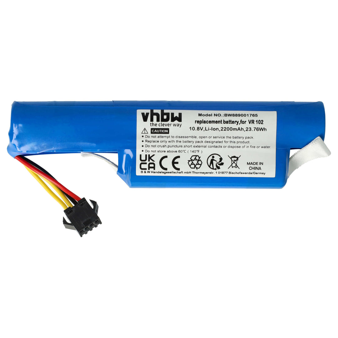 vhbw Akku kompatibel mit Vileda VR 102, VR ONE Home Cleaner Heimroboter (2200 mAh, 10,8 V, Li-Ion)
