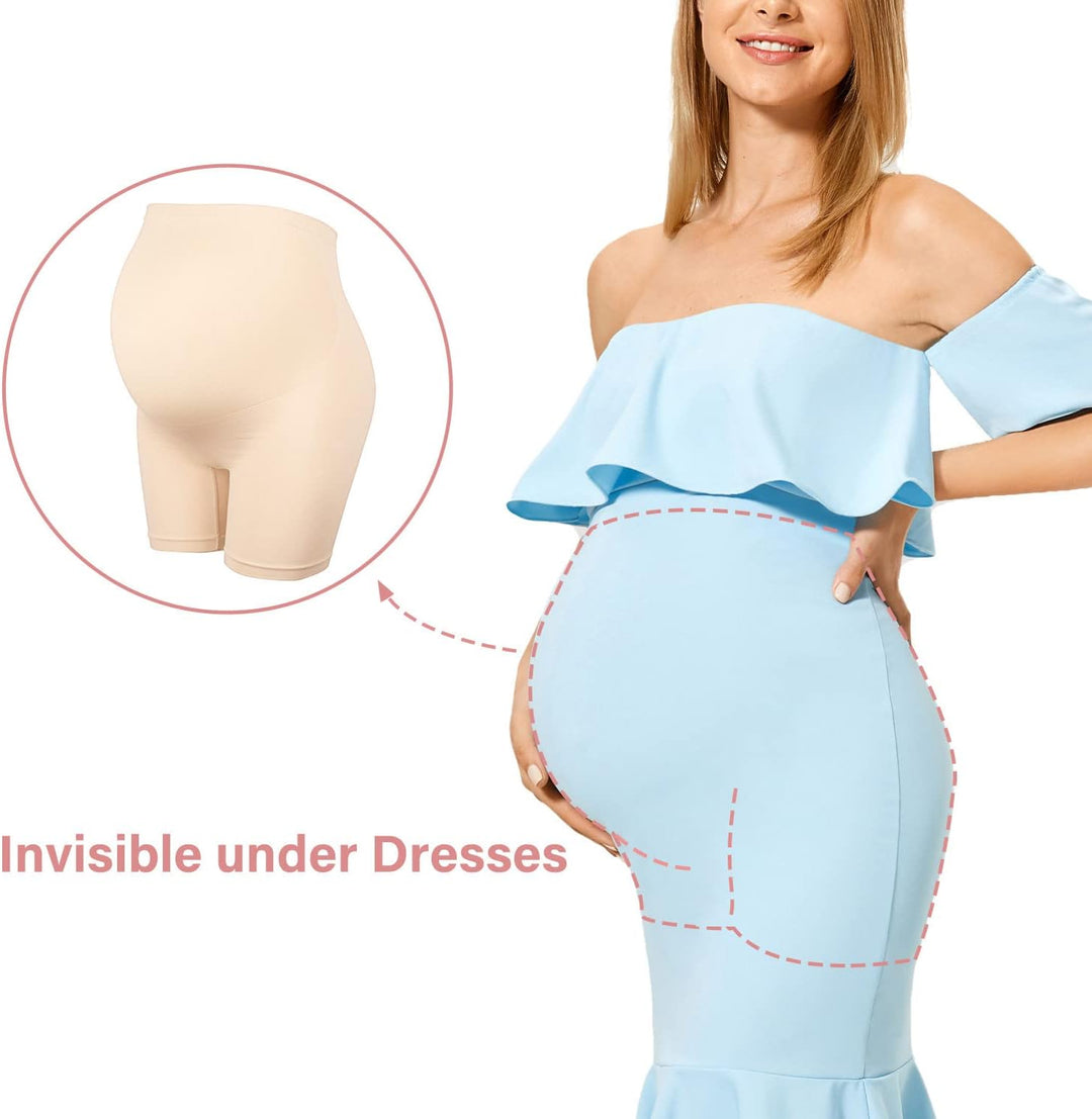 Nahtlose Damen-Shorts, Schwangerschaft, Shapewear, hohe Taille, Kurze Oberschenkel-Unterwäsche, Beig
