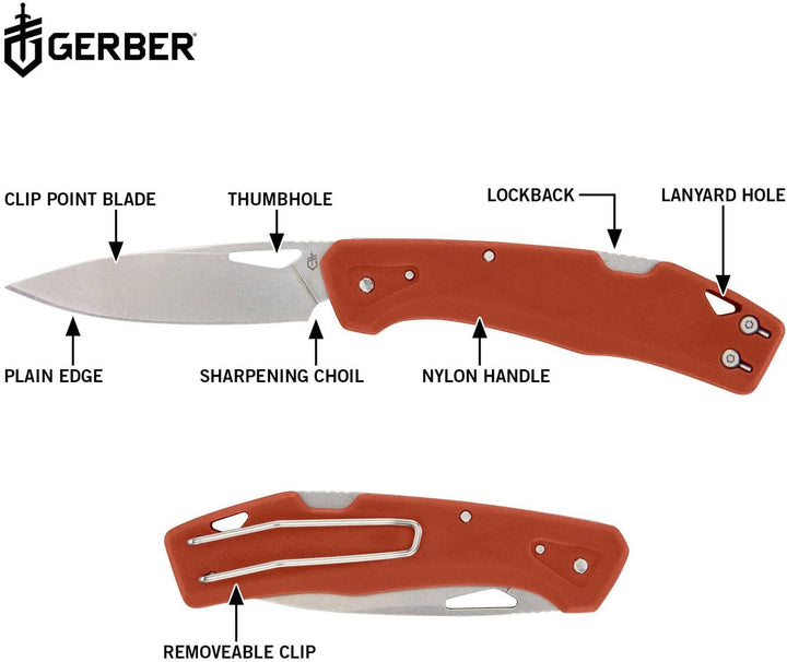 Gerber Taschenmesser mit Gürtelclip, LST, 440A Clip Poin-Edelstahlklinge, Griffschalen aus glasfaser