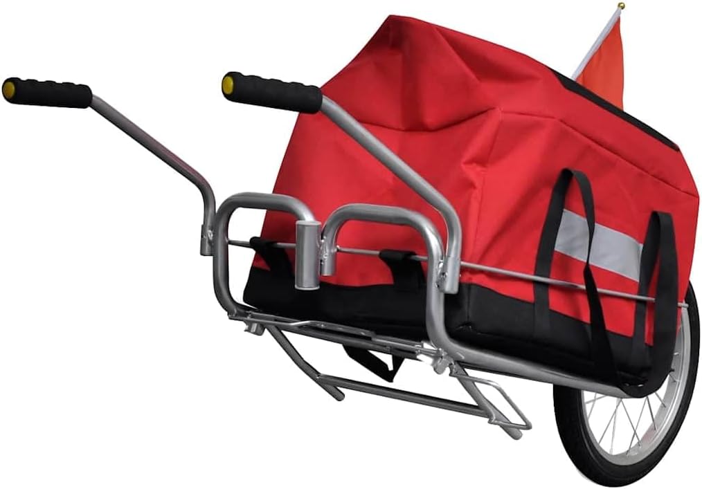 Fahrradanhänger mit Tasche 40 kg Tragkraft Einrad Lastenanhänger für Fahrradtransport Rot 1, Rot 1