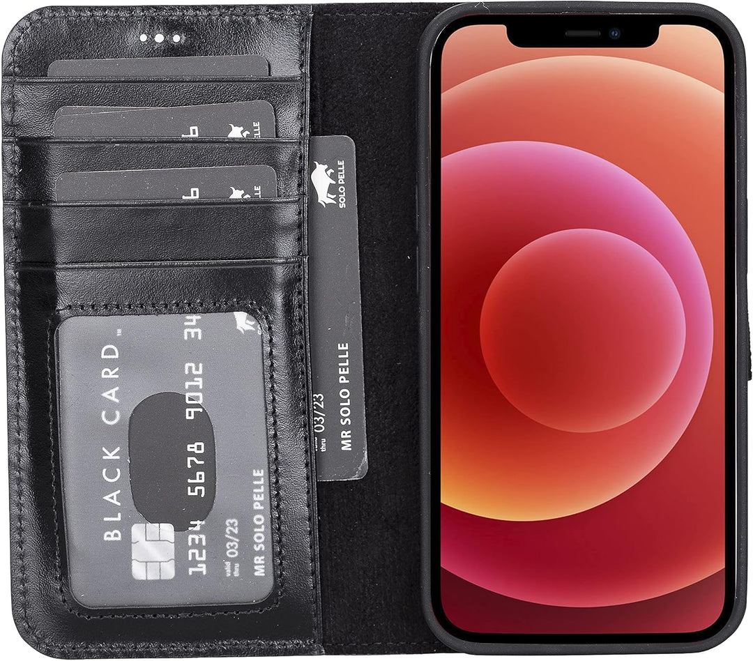 Solo Pelle Lederhülle kompatibel für iPhone 13 Pro in 6.1 Zoll abnehmbare Hülle (2in1) inkl. Kartenf