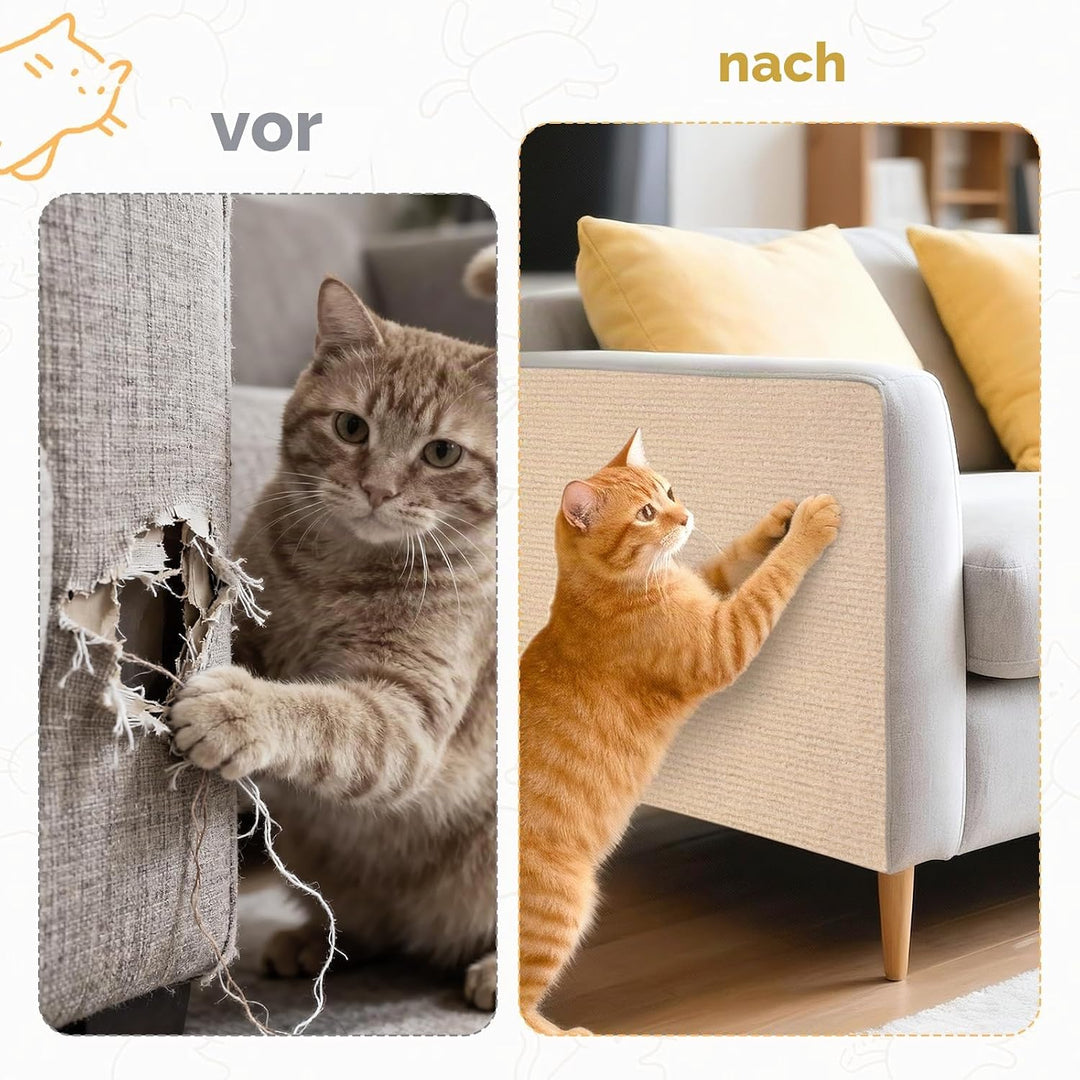 Qoosea Kratzmatte Selbstklebend 200cmx40cm, 2 Stück Selbstklebende Kratzmatte DIY Kratzschutz Katze
