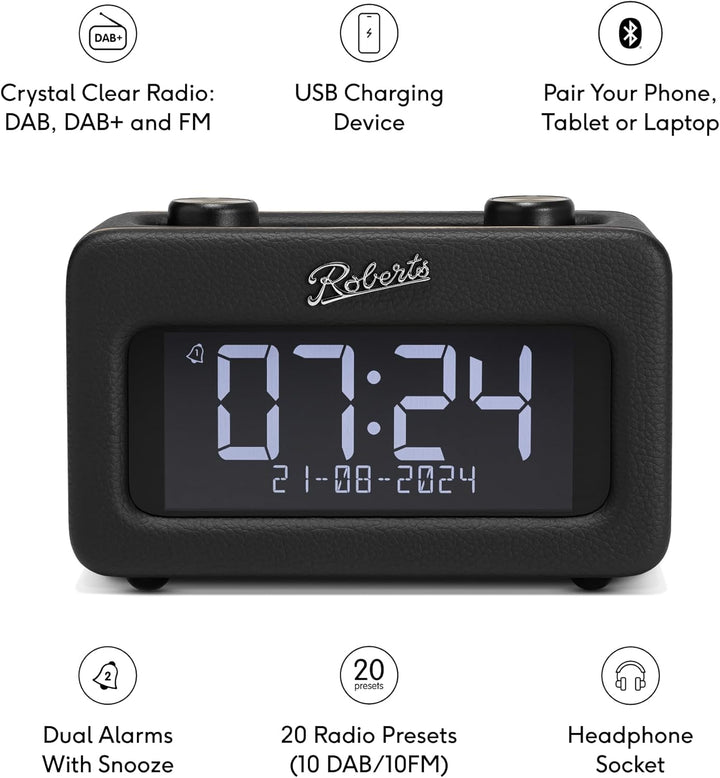 Roberts Revival Rest Digitales DAB-Radio mit Bluetooth, Schwarz, Schwarz
