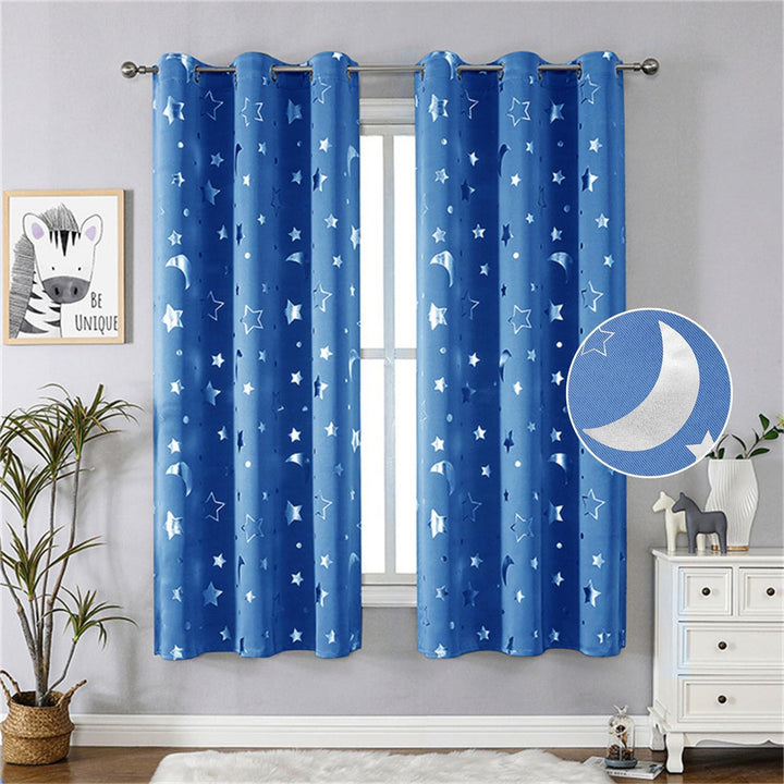 Freyamy Vorhang Blickdicht Hellblau Mond Sternenvorhänge 2 Stück,200x100cm (HxB) Niedliche Vorhänge