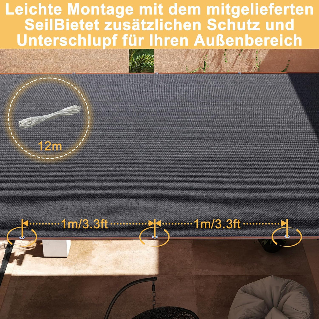 YRHome Sonnensegel 2x5m Rechteckig UV-Schutz 95% Winddurchlässig Robust für Garten Terrasse Balkon a